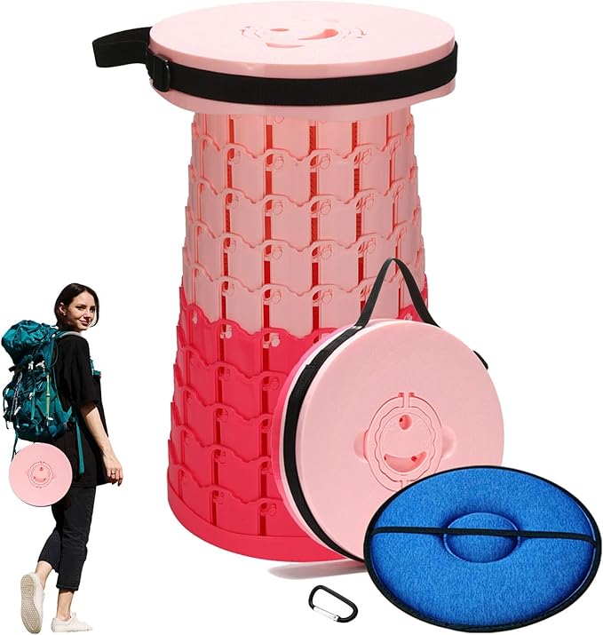Upgraded Collapsible Stool with Cushion 1000 lbs Capacity &amp 19.7-in High Wider &amp Taller Heavy Duty Portable Telescoping Foldable Seat for Adults Camping Travel Music Festivals Outdoors