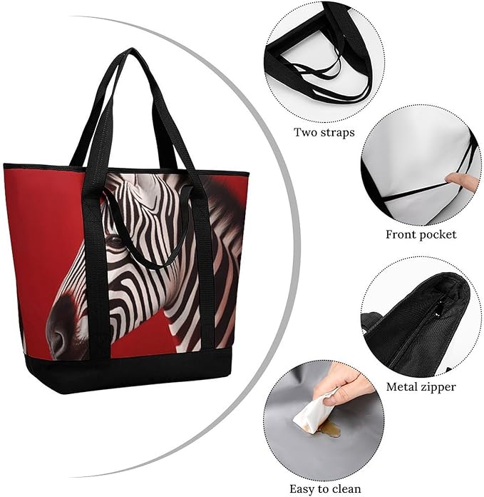 Insulated Shopping BagLarge Reusable Cooler Bags Zebra Red Printed Foldable Shopping BagTravel Waterproof Shoulder Bag