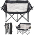 CDEN Padded Loveseat Double Camping Chair Camping Couch with Cup Holder Side Bag Wine Holder Carry Bag Foldable for Picnic Outdoors Travel (Black&ampGray