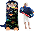 Kid Sleeping Bag with Pillow - Larger Nap Mat - Plush Slumber Bag for Boys Girls Daycare Preschool Kindergarten Birthday Gift Travel Sleepover Ages 3-12 Years