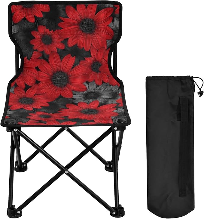 Red and Black Daisies Packable Youth Camping Chair Lightweight Folding Hunting Chair with Carrying Bag