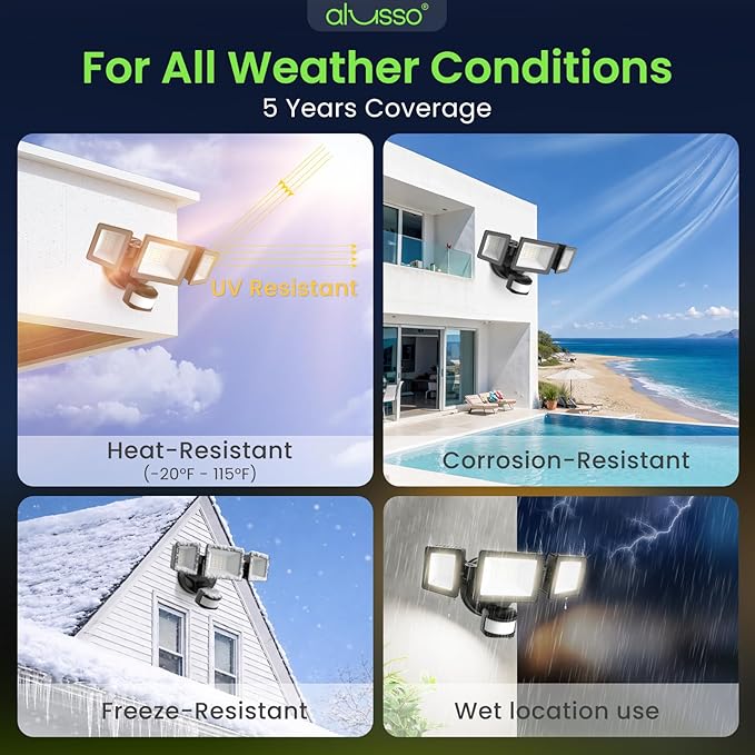 ALUSSO Motion Sensor Outdoor Lights Hardwired(Not Solar)40W 4500LM Flood Lights Outdoor 120V3 Modes(Dusk to Dawn/Auto/On Time) 3CCT 3000K/4000K/6500K Security Light for Garage Yard PorchBlackETL