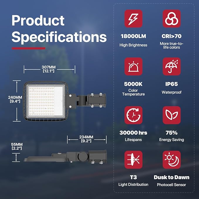LED Parking Lot Lights Outdoor Pole Mount 150W LED Shoebox Light with Dusk to Dawn Photocell 120V LED Outdoor Lighting Exterior Flood Light Commercial Outside Light IP65 Waterproof for Yard Garage
