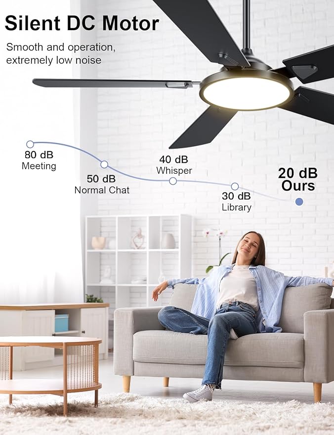 OJX Ceiling Fans with Lights 52 inch Ceiling fan with Light and Remote/APP Control 3CCT Quiet DC Reversible Dimmable Modern Ceiling Fan for Bedroom Living Room Kitchen Indoor/Outdoor Use