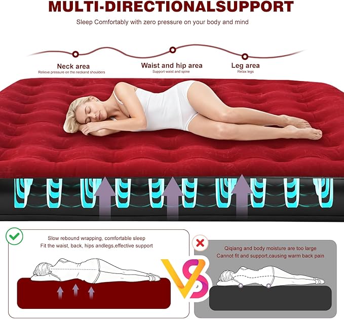 King Size Camping Air Mattress Bed with Air Pump80x 72Thickened Portable Blow Up Inflatable Air MattressTravel Sleeping Bed Pad for Camping Home Hiking