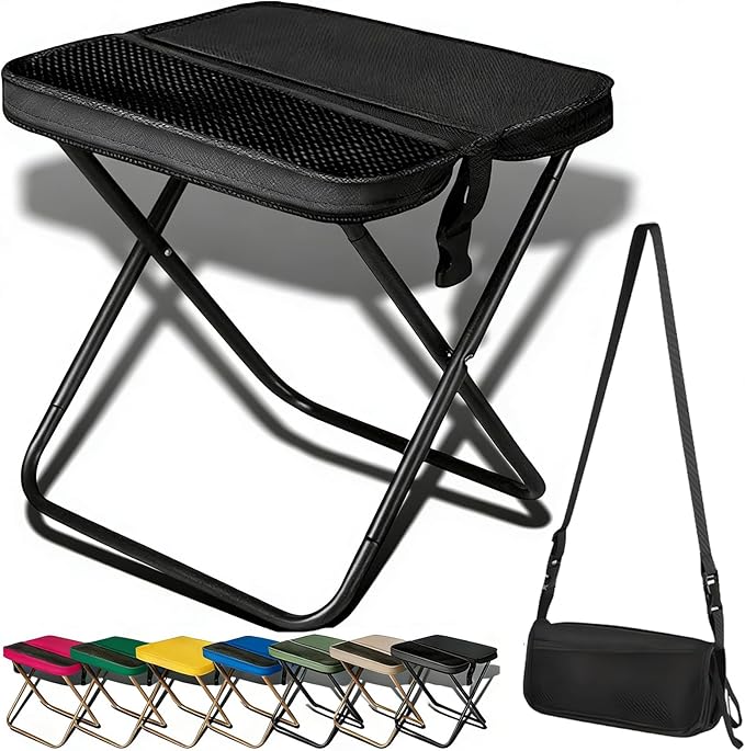 2026 Upgraded Large 12.2in Foldable Backpack Stool 265lbs Ultralight Portable Backpack Chair with Carry Bag Collapsible Stool for Hiking Camping &amp Fishing (Black Small)