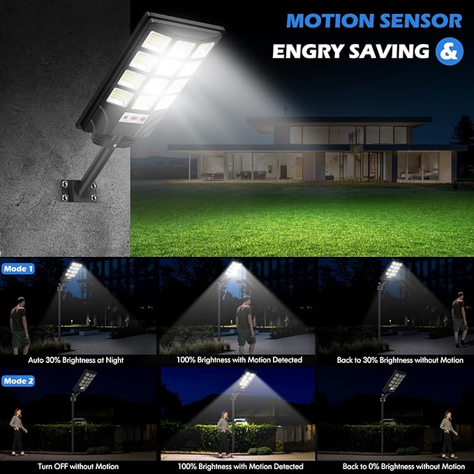 Brightever 4-Pack Solar Street Light Outdoor Waterproof Motion Sensor Solar Powered Light Dusk to Dawn LED Solar Parking Lot Flood Light for Outside Yard Garden Path