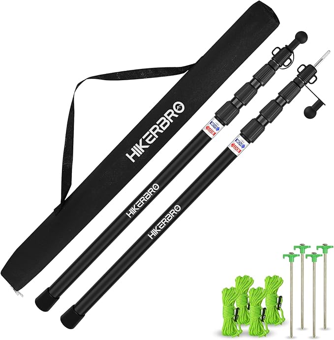 Tarp Poles Telescoping Tent Pole Set of 2 7.7ft Aluminum Lightweight Portable Support Rod with Protection Cap for Camping Awning Sun ShadesRain Fly Free Guylines &amp Stakes (2 Poles)