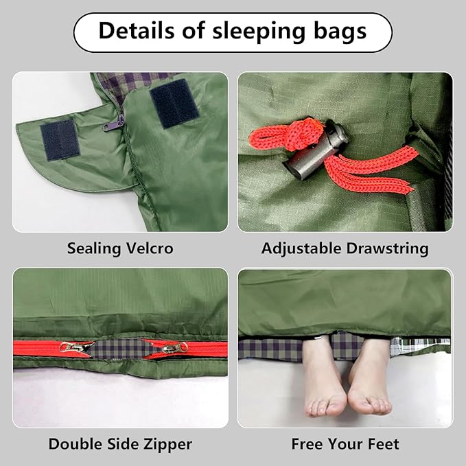 ShinHye Double Sleeping Bag for Adults with 2 Pillows Camping Sleeping Bags Flannel Cotton 2 Person Sleeping Bags XXL Queen Size Sleeping Bag for Cold Weather