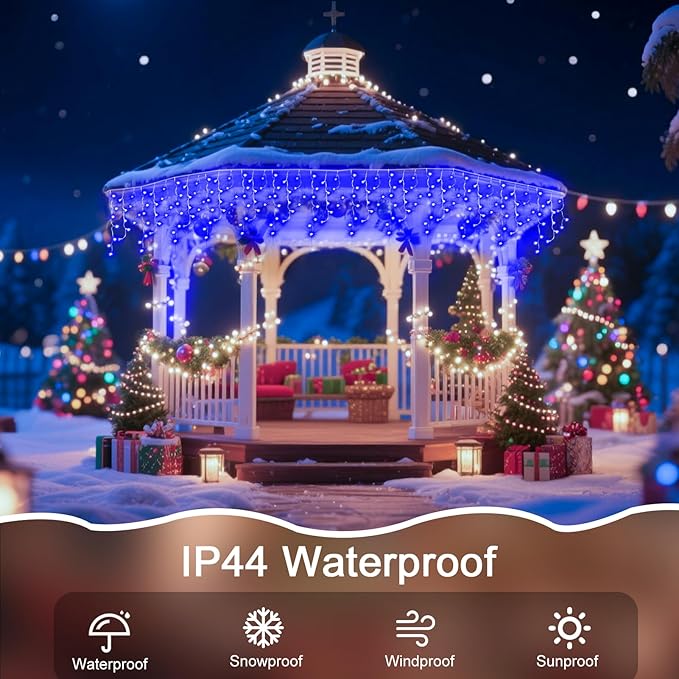 131 Ft String Lights for Outside 1280 LED Christmas Lights Outdoor Plug in Christmas String Lights with 8 Modes &amp Timer for Holiday Party Wedding House Patio Outdoor Decor(Blue)