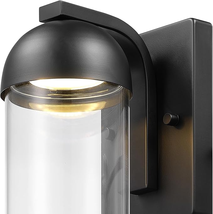 GLOBE Electric 60000023 12W LED Integrated Outdoor Wall Sconce Matte Black Clear Glass Shade Porch Light Wall Lights for Living Room Patio Décor Apartment Essentials Outside House Lights