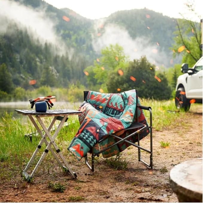 Rumpl Original Puffy Blanket - Warm Water-Resistant Camping Blanket with 100% Recycled Synthetic Insulation 52x75 Original Puffy V1 Forest Cabin