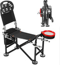 Portable Fishing Chair Camping Chairs 13 Gear Rise Fall 21cm Adjustment Fishing Chairs with Backrest Rod Holder Outdoor Folding Chair for Adults Support 300lbs Black