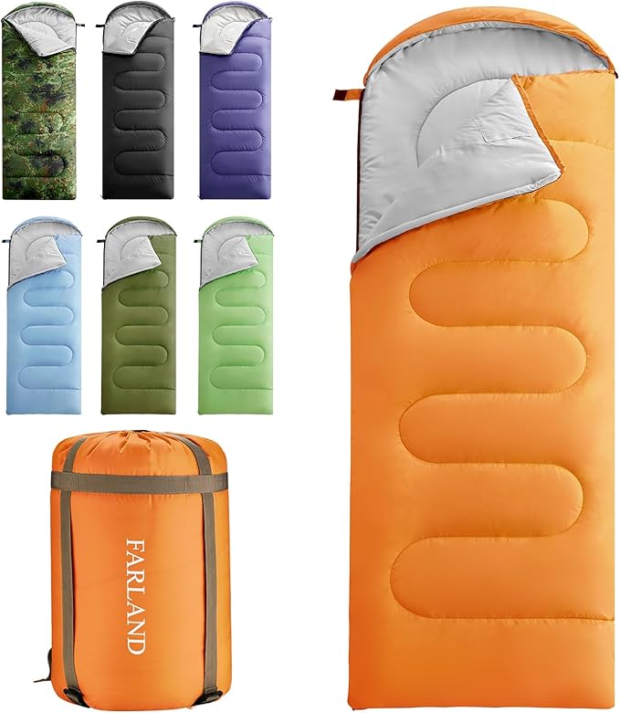 FARLAND Sleeping Bags 30℉ for Adults Teens Kids with Compression Sack Portable and Lightweight for 3-4 Season Camping HikingWaterproof Backpacking and Outdoors
