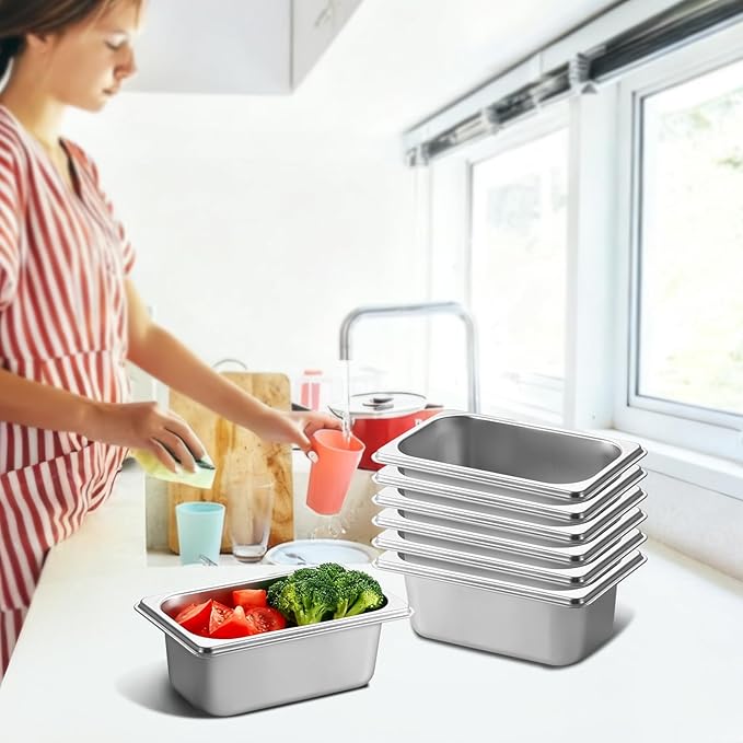 GOLDEN KEY 10 Pcs Stainless Steel Steam Table Pans1/9 Size x 2.5 Inch Commercial Food PansStackable Commercial Anti-Jam Hotel PansCatering Storage Metal Food Pan for Home Restaurant Buffet