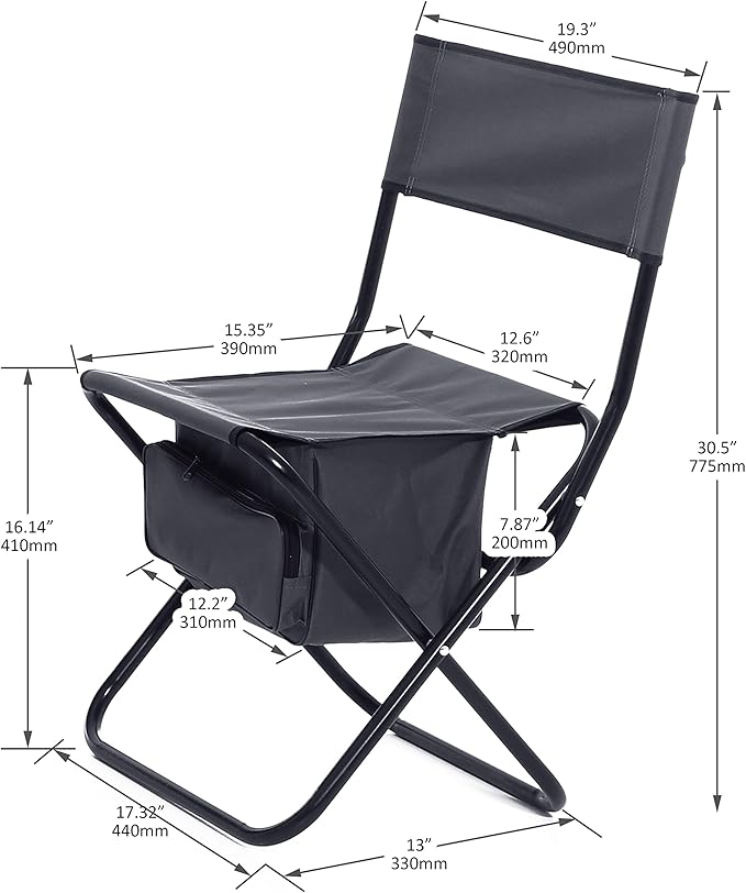 2-Pack Folding Chairs Portable Camping Chairs with Storage Pouch &amp Anti-Slip Feet No Setup Required Instant Outdoor Chairs for Lawn Beach Picnic Concert Supports 280LBS (Gray)