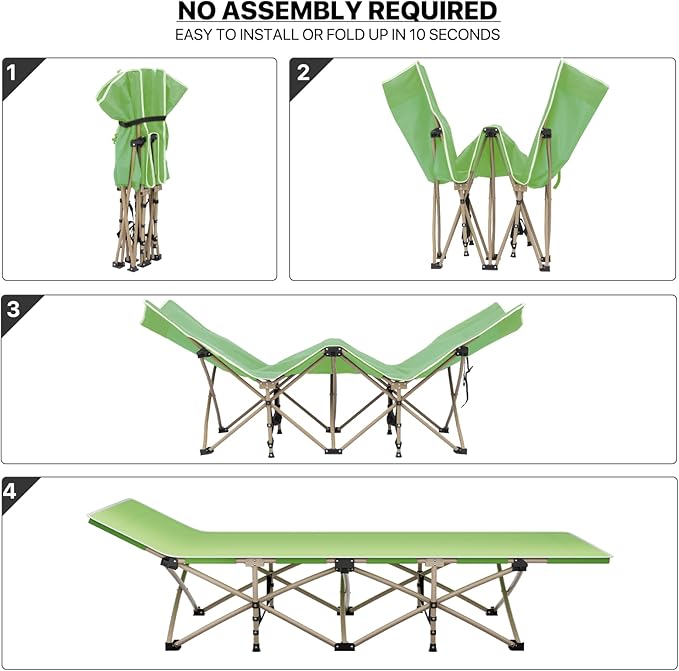MoNiBloom Folding Sleeping Cot for Adults Easy to Set Up Portable &amp Lightweight Camping Cot for Outdoor Camping Lounging and Elevated Napping Support 360 lbs Green