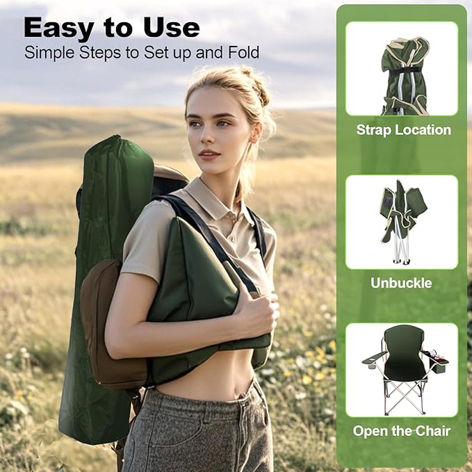 Folding Camping Chairs Durable 600D Oxford Portable Outdoor Chair with Cooler Pouch Cup Holder &amp Storage Pocket for Camping Beach Fishing