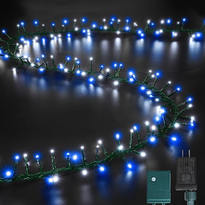 LAMPHOME 500 LED String Lights Outdoor 16 Modes Plug in Twinkle Fairy Lights for Bedroom 46ft 500LED Christmas Lights Cluster Lights Outdoor Waterproof -White&ampBlue