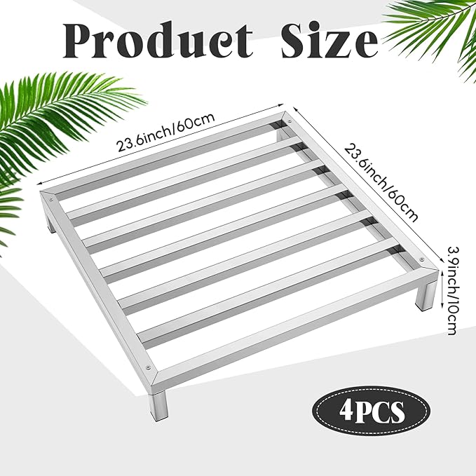 4 Pack Dunnage Rack 23.6 Long x 23.6 Wide 3.9 Height Stainless Steel Shelf 3000+ Pound Capacity Commercial Food Floor Rack for Restaurants Kitchens Garages and Vehicles(Detacheable)