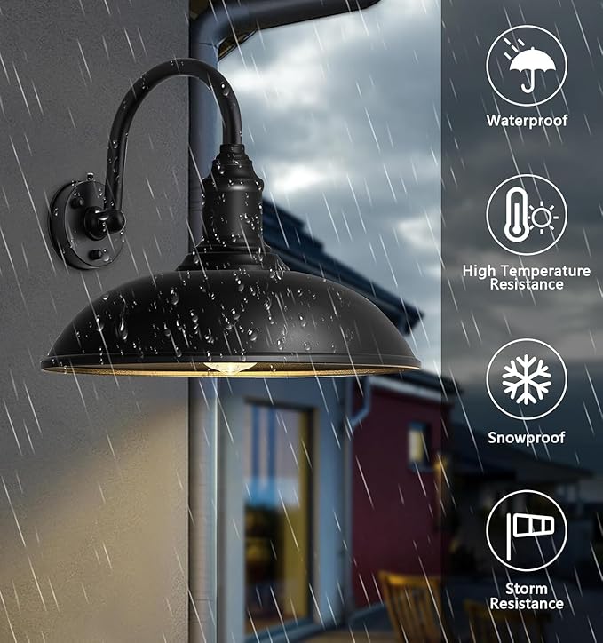 Large 18 Outdoor Barn Gooseneck Light Dusk to Dawn Classic Farmhouse Barn Wall Sconce Gooseneck Lighting for Porch Garage