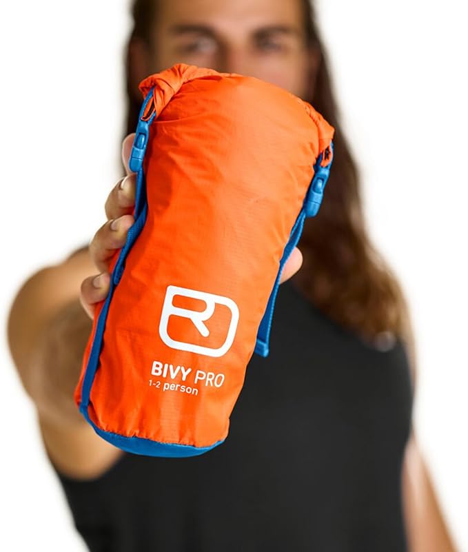 Ortovox Bivy Pro Safety Orange Windproof Emergency Bivy Sack for Two Persons with Silver Thermal Lining &amp Tent Function for Alpine Rescue &amp Touring