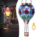 Hot Air Balloon Solar Lantern - Poppy Flower Patriotic Glass Lantern Simulated Flickering Dancing Flame Outdoor Hanging Yard Light Waterproof IP65 Ideal 4th of July Gift for Patriot Patio Decor