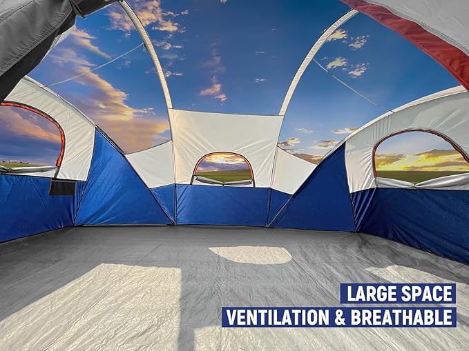 HIKERGARDEN 10 Person Camping Tent - Portable Easy Set Up Family Tent for Camp Windproof Fabric Dome Tent Outdoor for Hiking Backpacking Traveling-14'x11'x74in(H)
