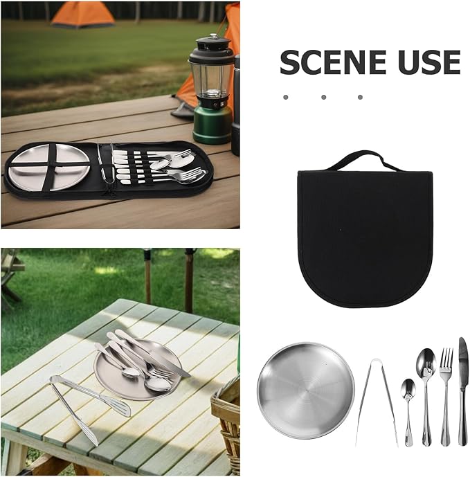 Outdoor Stainless Steel Tableware Set with Fork Spoon Knife 11pcs Portable Camping Cutlery Set Travel Utensils for Hiking Picnic and Family Outdoor Meals