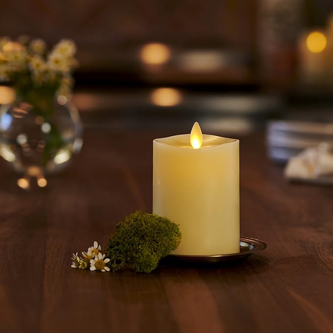 Luminara Realistic Artificial Moving Flame Pillar Candle - Moving Flame LED Battery Operated Lights - Unscented - Remote Ready - Remote Sold Separately - Ivory - 3 x 4.5