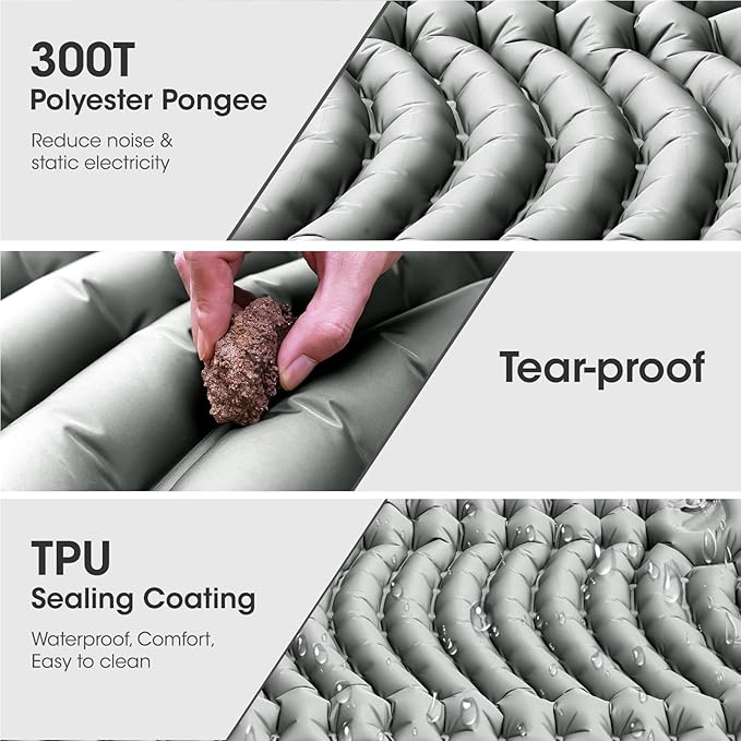 Double Sleeping Pad Self-Inflating 4 Thick for 2 Person Camping - Built-in Foot Pump Ergonomic Pillow &amp Ultra-Portable Design for Backpacking Hiking Tent Use