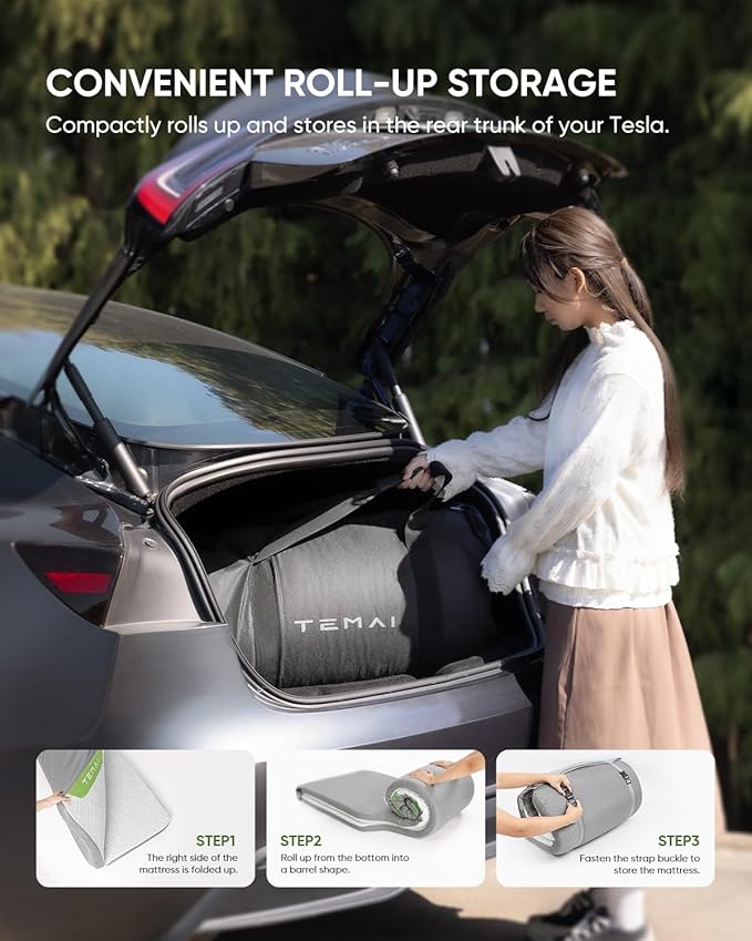 Tesla Model 3 Camping Mattress | Foldable Memory Foam Car Bed Custom-Fit for Tesla Trunk Sleep Pad Non-Slip Dual-Mode Design Skin-Friendly Cover Ideal for Road Trips &amp Car Camping