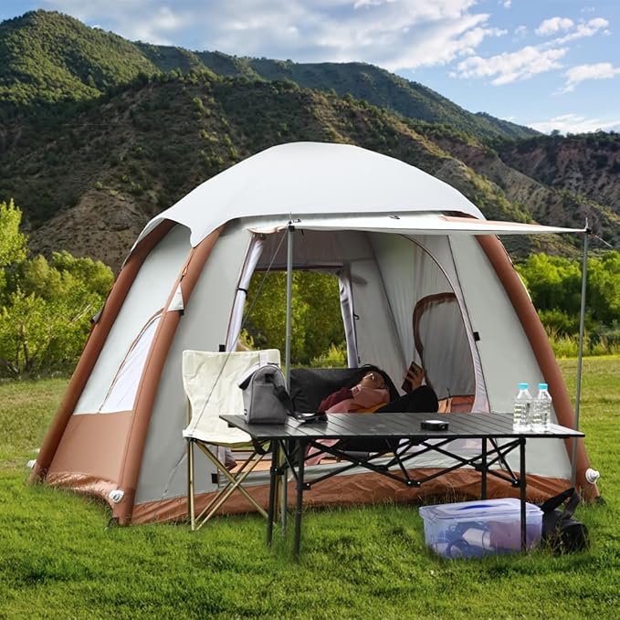 Upgrade Inflatable Camping Tent with Pump Easy Setup 4 Season Glamping Tent 2-4 Persons Waterproof Windproof Outdoor Self-Supporting Air Tent-7.8FT x 7.8FT x 5.6FT