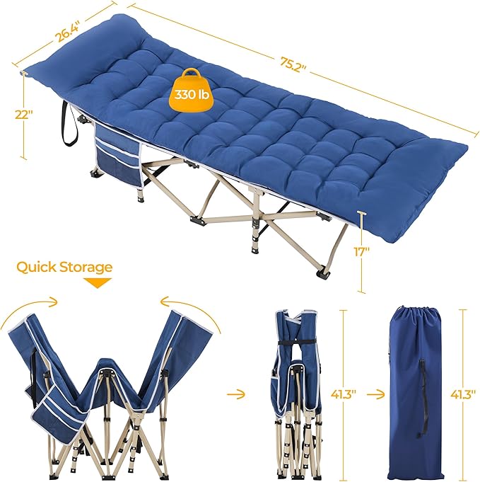 Yaheetech Folding Camping Cot Portable Outdoor Bed for Adults w/Mat &amp Storage Bag &amp Carry Bag Heavy Duty Cots for Outdoor Travel &amp Office/Home Nap