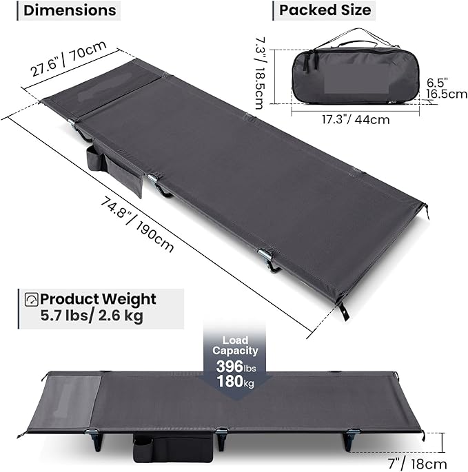Camping Cot Portable Easy-to-Assemble Folding Outdoor Bed Mat Office Nap Sleeping