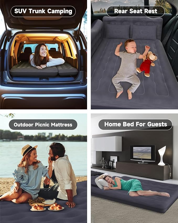 Umbrauto Inflatable Car Mattress Bed: SUV Camping Air Bed for Truck Backseat with Pump &amp Pillows Car Sleeping Airbed for Van Back Seat