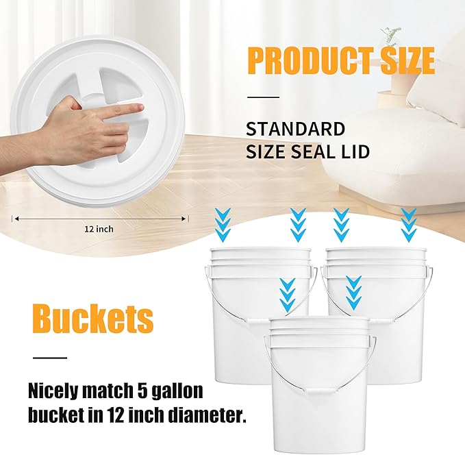 4 Pieces 5 Gallon White Bucket Lids 12inch Leak-proof Plastic Seal Screw Top Airtight Lids Reusable Drum &amp Pail Lid for Pet Food Storage Home Paint Storage and Industrial Storage Buckets