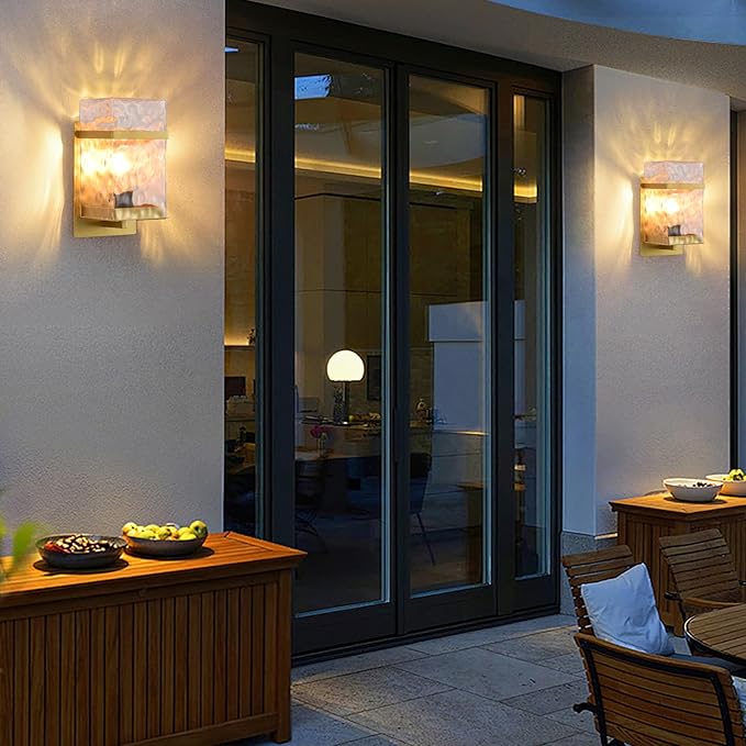 Outdoor Wall LightGold Exterior Waterproof LanternsPorch Sconces Wall Mounted Lighting with E26 Sockets &amp Glass Shades for GarageDoorwayPatioFront Door