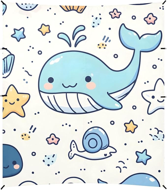 Cute Line Whales Little Stars Shells Camping Sun Shelter Beach Tent Portable Beach Sun Shade Outdoor Canopy for Camping Trips Fishing Picnic