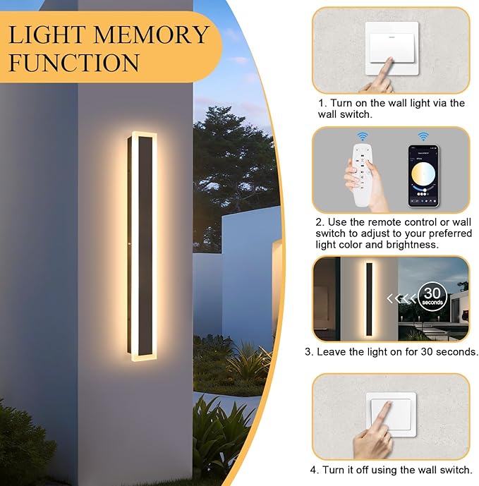 Modern Wall Lights Outdoor 24 Inch Outdoor Wall Sconce Dimmable 3000K-6000K Modern Exterior Lights IP65 Waterproof Exterior Long Wall Light for Doorway Porch Stairway Patio