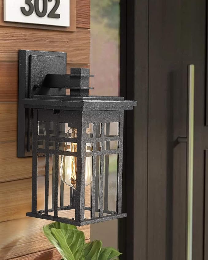 zeyu 2 Pack Outdoor Wall Sconce Exterior Wall Mount Light in Black Finish with Clear Glass Shade 20068B1-2PK