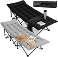VINGLI Folding Camping Cot BedCamping Cots for Adults with Mattress Cots for Sleeping with Pillow 1200D Layer Oxford for for Guest-Grey &amp Black