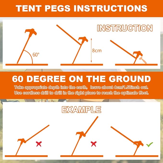 LANIAKEA 20PCS 8 Screw in Tent Stakes Heavy Duty Ground Anchors Screw in Metal Stakes with Hex Head Driver for Camping Grassland Portable Box (Orange)