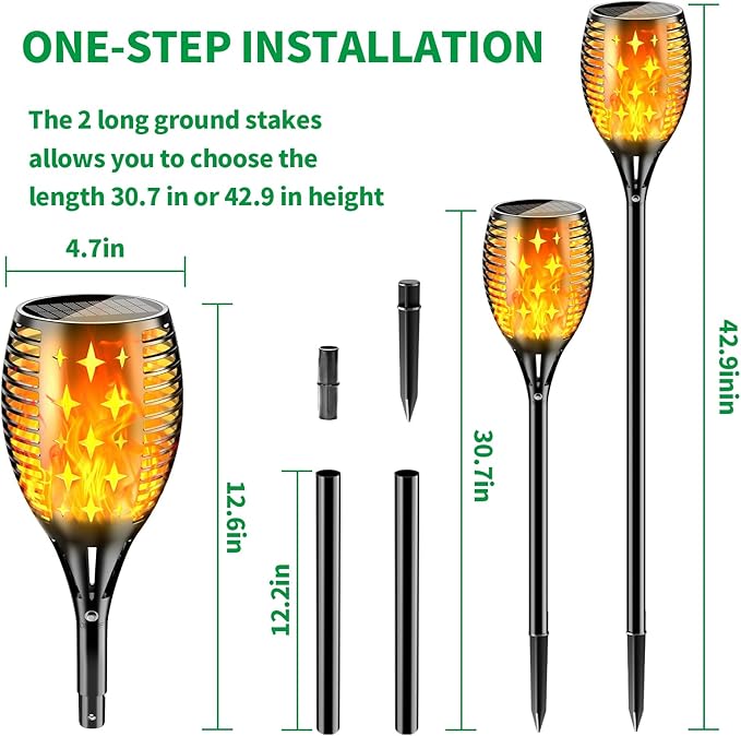 YoungPower 43'' Large Solar Torch Lights Flickering Flames Torches Waterproof Outdoor Flame Decoration Lighting for Yard Driveway 2 Pack