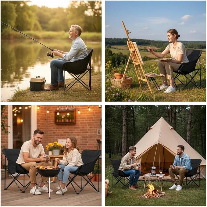 Outdoor Portable Folding Chair Moon Chair Camping Chair Dinner Painting car Fishing Leisure Chair Alloy Steel Bracket 600D Oxford Cloth. (White)