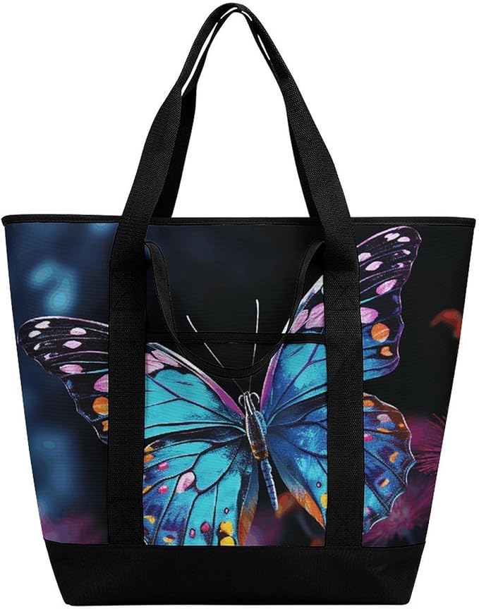 Insulated Shopping BagLarge Reusable Cooler Bags Charming Butterfly Printed Foldable Shopping BagTravel Waterproof Shoulder Bag