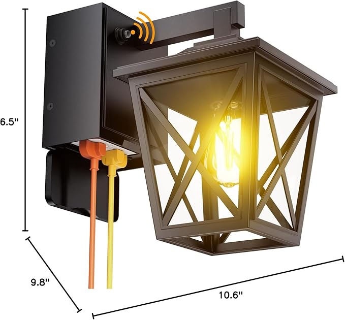 Ehaho Porch Lights with Outlet Dusk to Dawn Outdoor with Outlet Built-in Waterproof Anti-Rust Aluminum Outside Light with GFCI Outlet Wall Sconce Light with Plug for Front Door (Black 1PC)