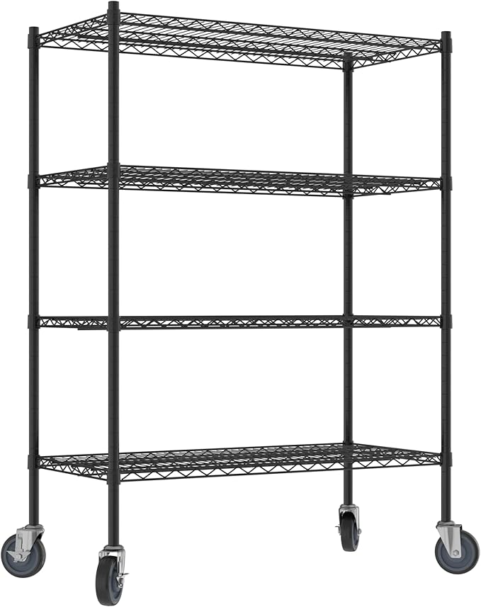 Commercial NSF Listed Black Epoxy Mobile Wire Shelving Kit 21 x 42 x 60 with 4 Shelves Perfect for Warehouse Walk-in Refrigerator Freezer Grocery Store Restaurant Dishroom
