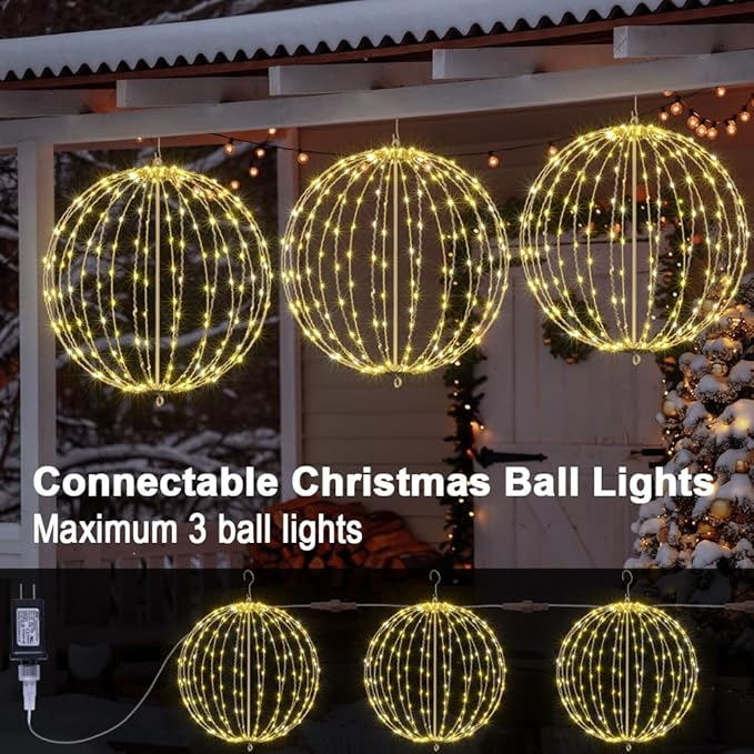 Lightshare 20IN 200LED Light Ball Yard Decoration Pathway Lights Sphere Light Fold Flat Metal Frame Indoor Outdoor Waterproof Garden Lights Plug in