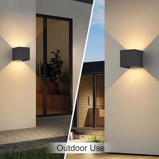 4.7inches Modern Cube Led Wall Light20W 3000K Up Down Hardwired Outdoor Wall SconcesIP65 Waterproof Aluminum Wall Lamp with Adjustable Beam Size for Garage Garden Porch Patio(Black2Pack)
